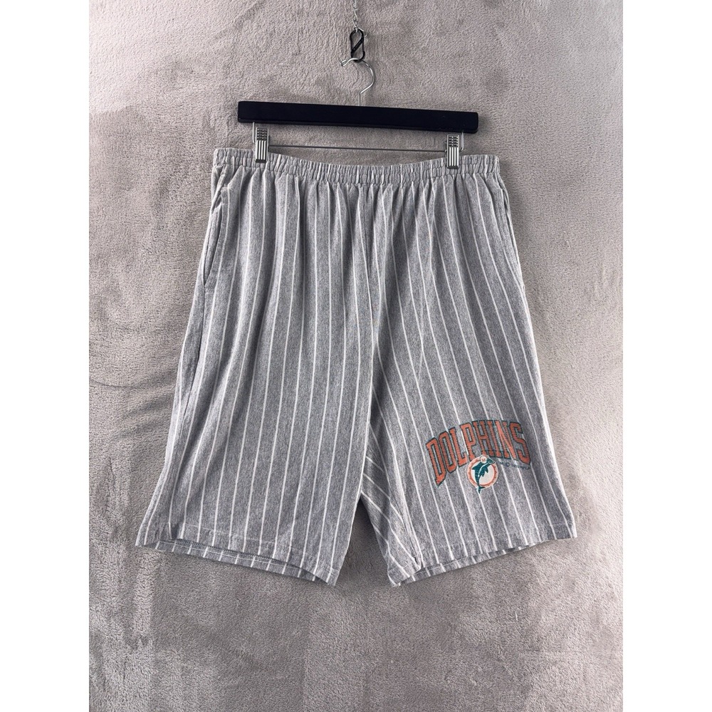 Vintage Logo 7 Miami Dolphins Shorts Mens Size Large Gray Pinstripe NFL USA